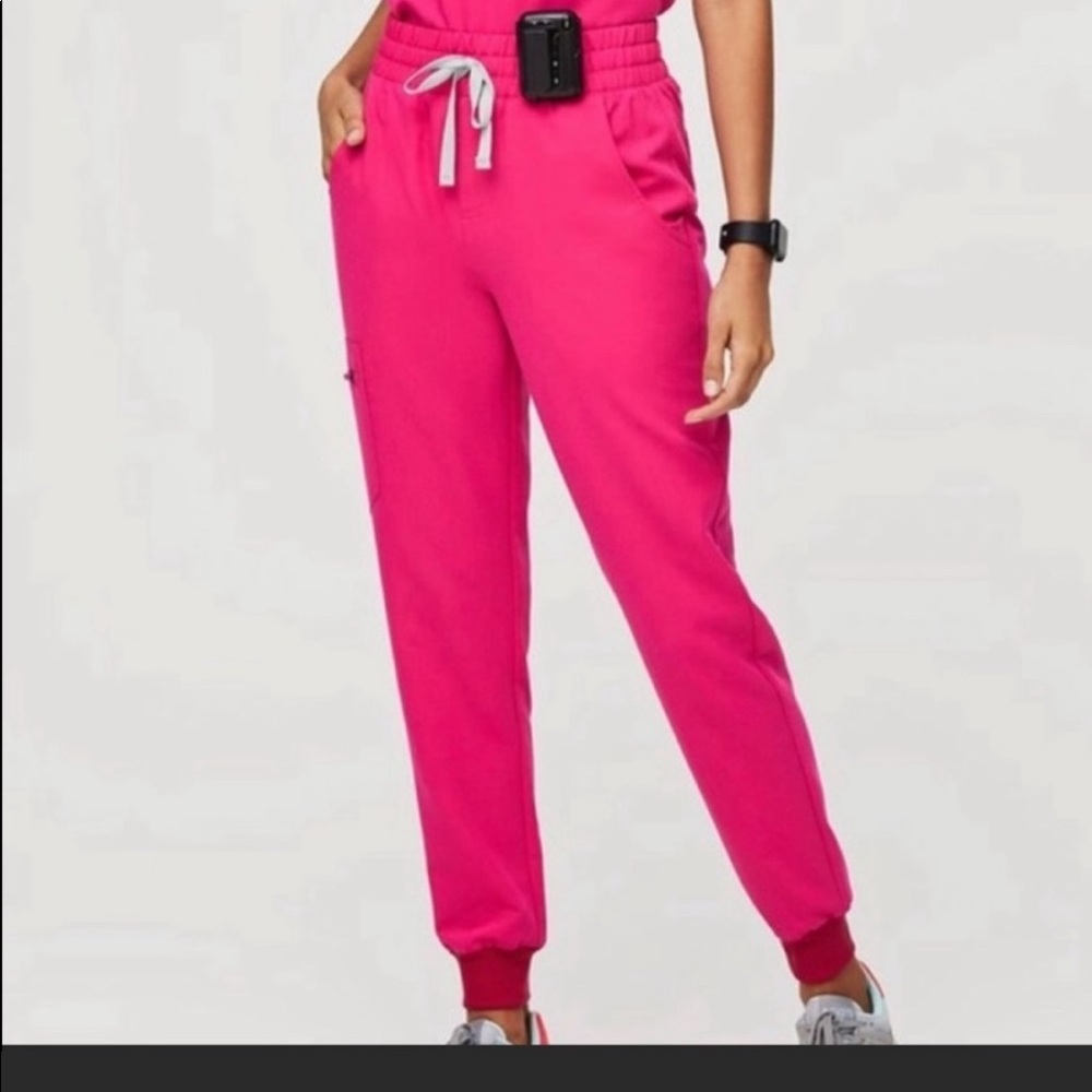 Figs shocking pink high waisted Zamora joggers